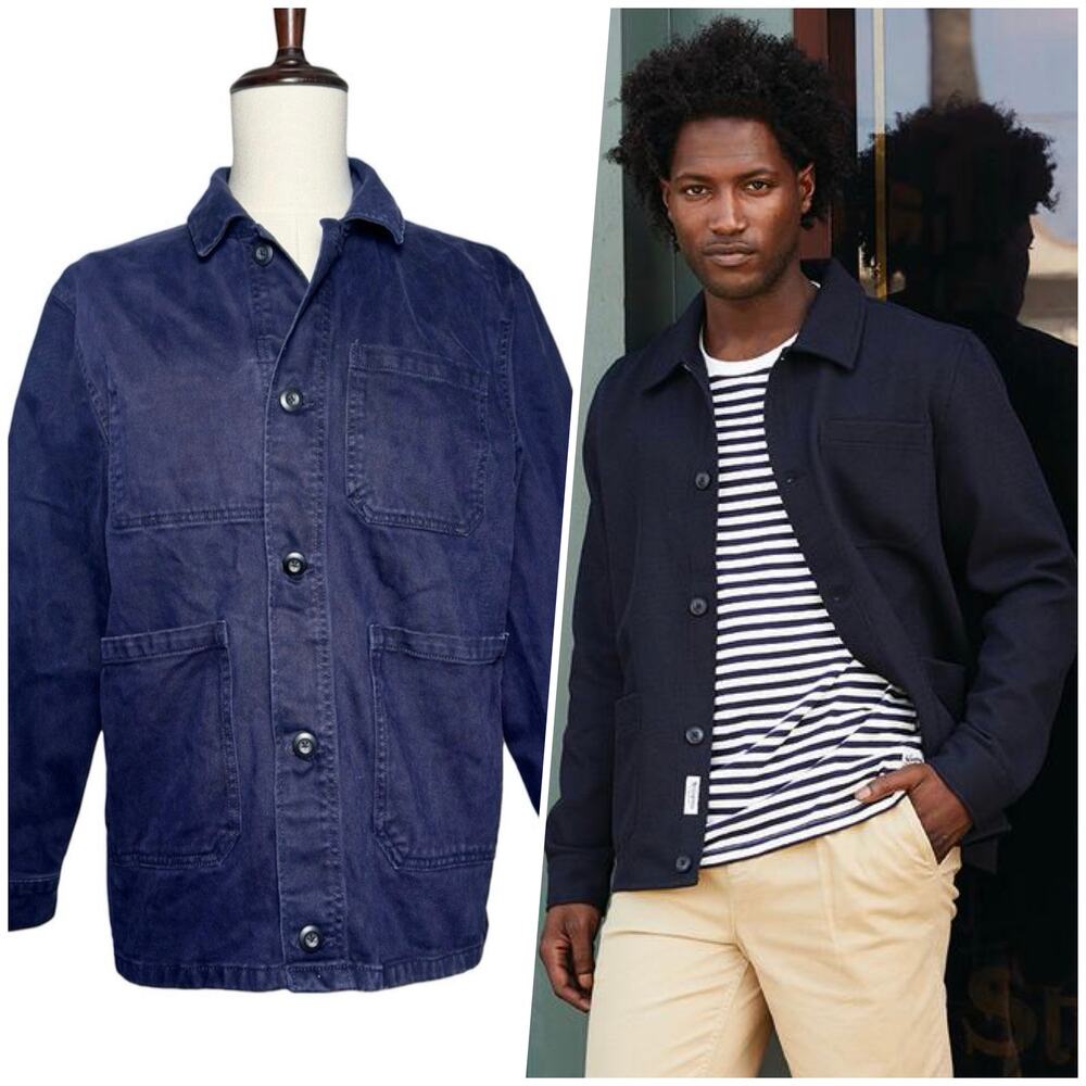The Stronghold | Men | Navy Cotton Twill Chore Utility Shirt Jacket | Large